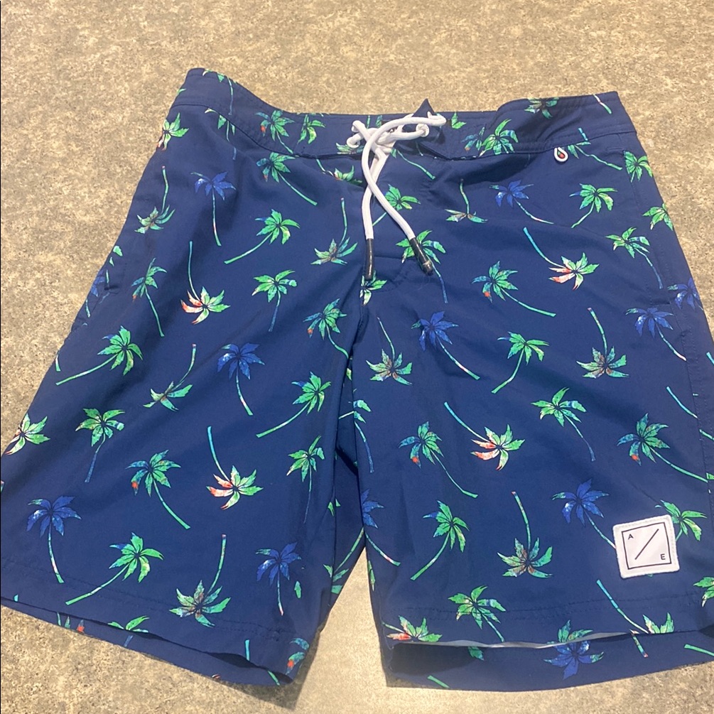 American Eagle Outfitters Blue Palm Print Swim Shorts